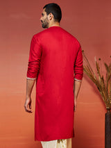 Men's Red Festive Printed Full Sleeves Kurta