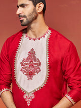 Men's Red Festive Printed Full Sleeves Kurta