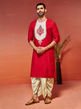 Men's Red Festive Printed Full Sleeves Kurta
