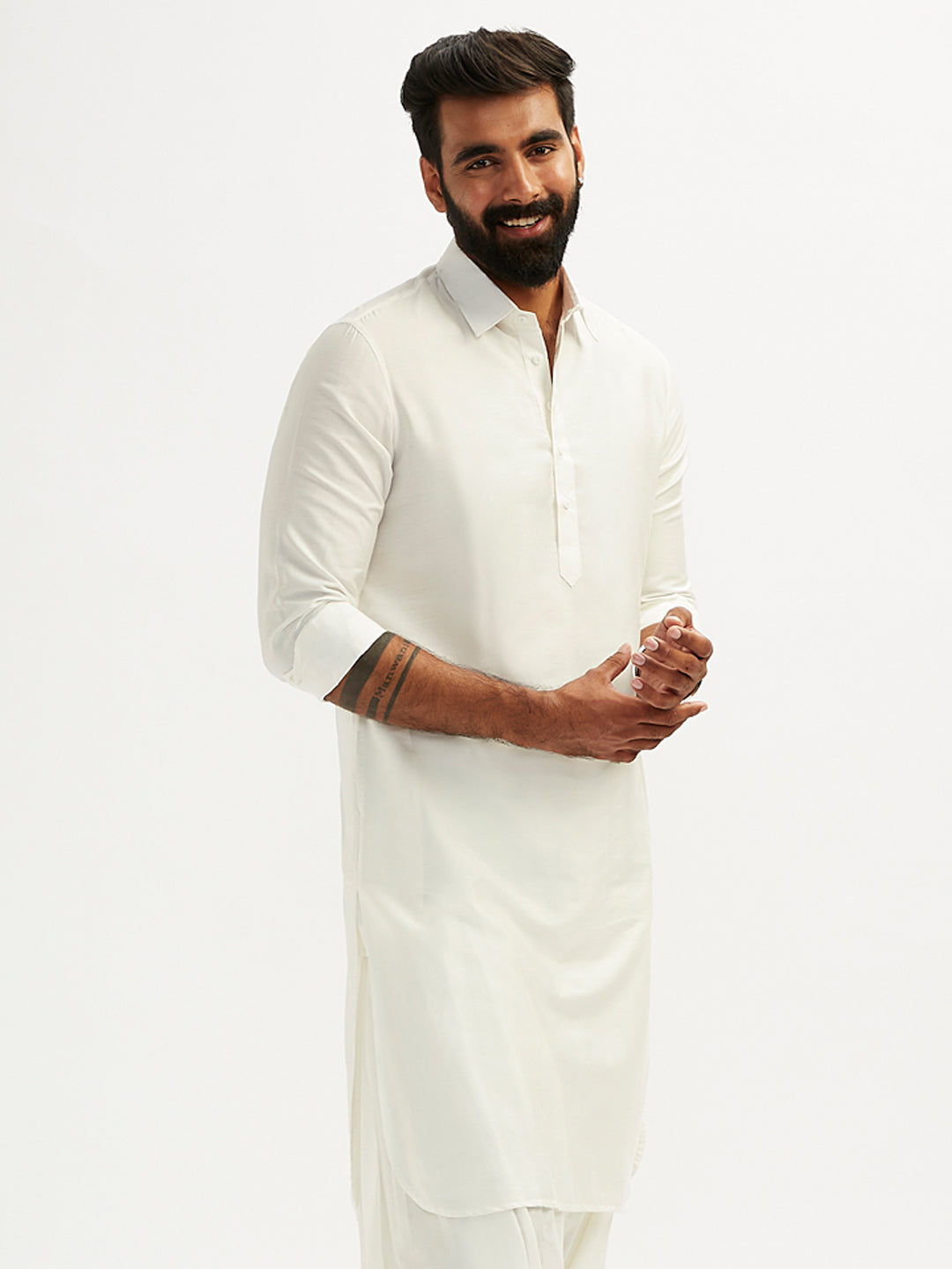 Men's White Festive Solid Full Sleeves Kurta