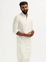 Men's White Festive Solid Full Sleeves Kurta