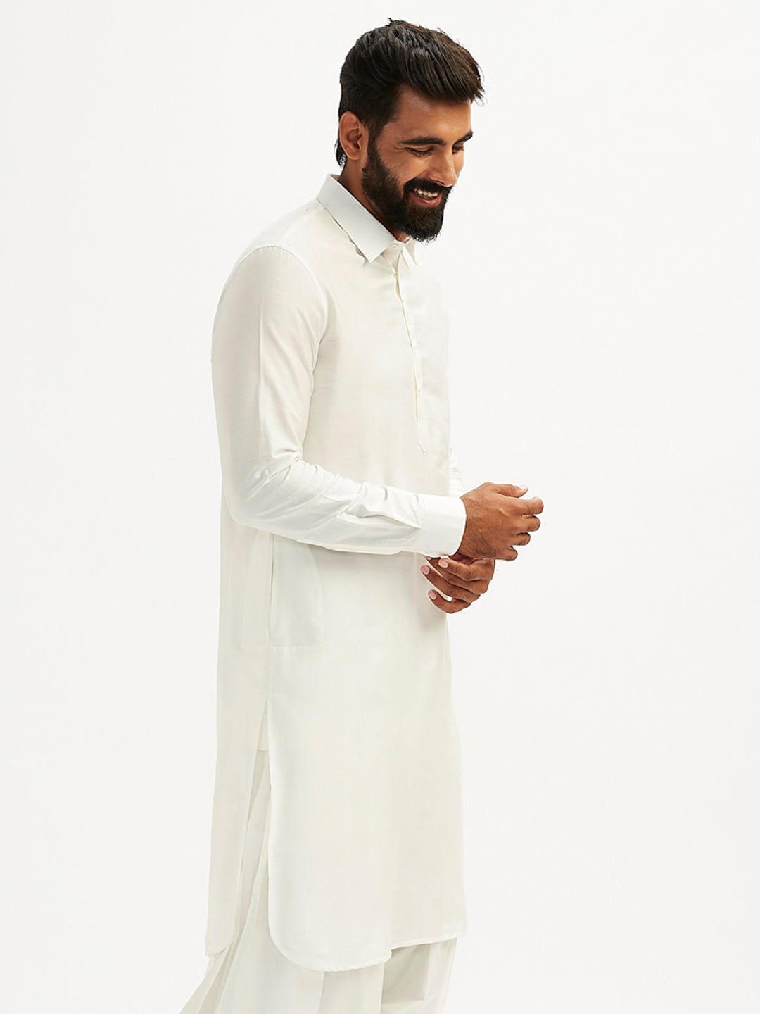 Men's White Festive Solid Full Sleeves Kurta