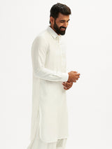 Men's White Festive Solid Full Sleeves Kurta