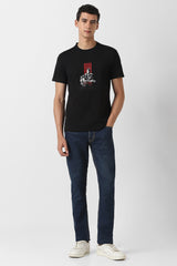 Men's Black Casual Printed Round Neck Regular Fit Half Sleeves Tshirt