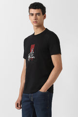 Men's Black Casual Printed Round Neck Regular Fit Half Sleeves Tshirt