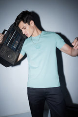 Men's Blue Casual Solid Round Neck Regular Fit Half Sleeves Tshirt