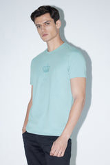 Men's Blue Casual Solid Round Neck Regular Fit Half Sleeves Tshirt