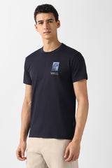 Men's Navy Casual Solid Regular Fit Half Sleeves Tshirt