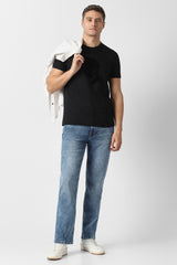 Men's Black Casual Solid Round Neck Regular Fit Half Sleeves Tshirt