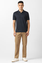 Men's Blue Casual Jacquard Regular Fit Half Sleeves Tshirt