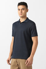 Men's Blue Casual Jacquard Regular Fit Half Sleeves Tshirt