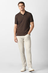 Men's Brown Casual Jacquard Regular Fit Half Sleeves Tshirt