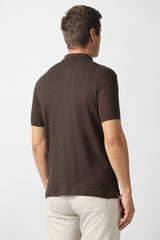 Men's Brown Casual Jacquard Regular Fit Half Sleeves Tshirt