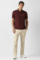 Men's Maroon Casual Solid Regular Fit Half Sleeves Tshirt