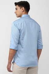 Men's Blue Casual Solid Slim Fit Full Sleeves Shirt