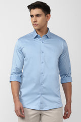 Men's Blue Casual Solid Slim Fit Full Sleeves Shirt