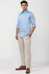 Men's Blue Casual Solid Slim Fit Full Sleeves Shirt