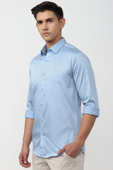 Men's Blue Casual Solid Slim Fit Full Sleeves Shirt