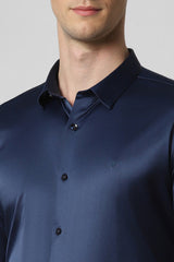Men's Blue Formal Solid Slim Fit Full Sleeves Shirt
