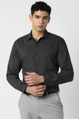 Men's Black Formal Printed Slim Fit Full Sleeves Shirt