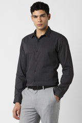 Men's Black Formal Printed Slim Fit Full Sleeves Shirt