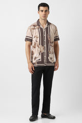Men's Beige Casual Printed Regular Fit Half Sleeves Shirt