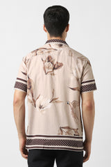 Men's Beige Casual Printed Regular Fit Half Sleeves Shirt