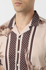 Men's Beige Casual Printed Regular Fit Half Sleeves Shirt