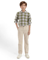Boys Green Casual Regular Fit Checked Full Sleeves Shirt