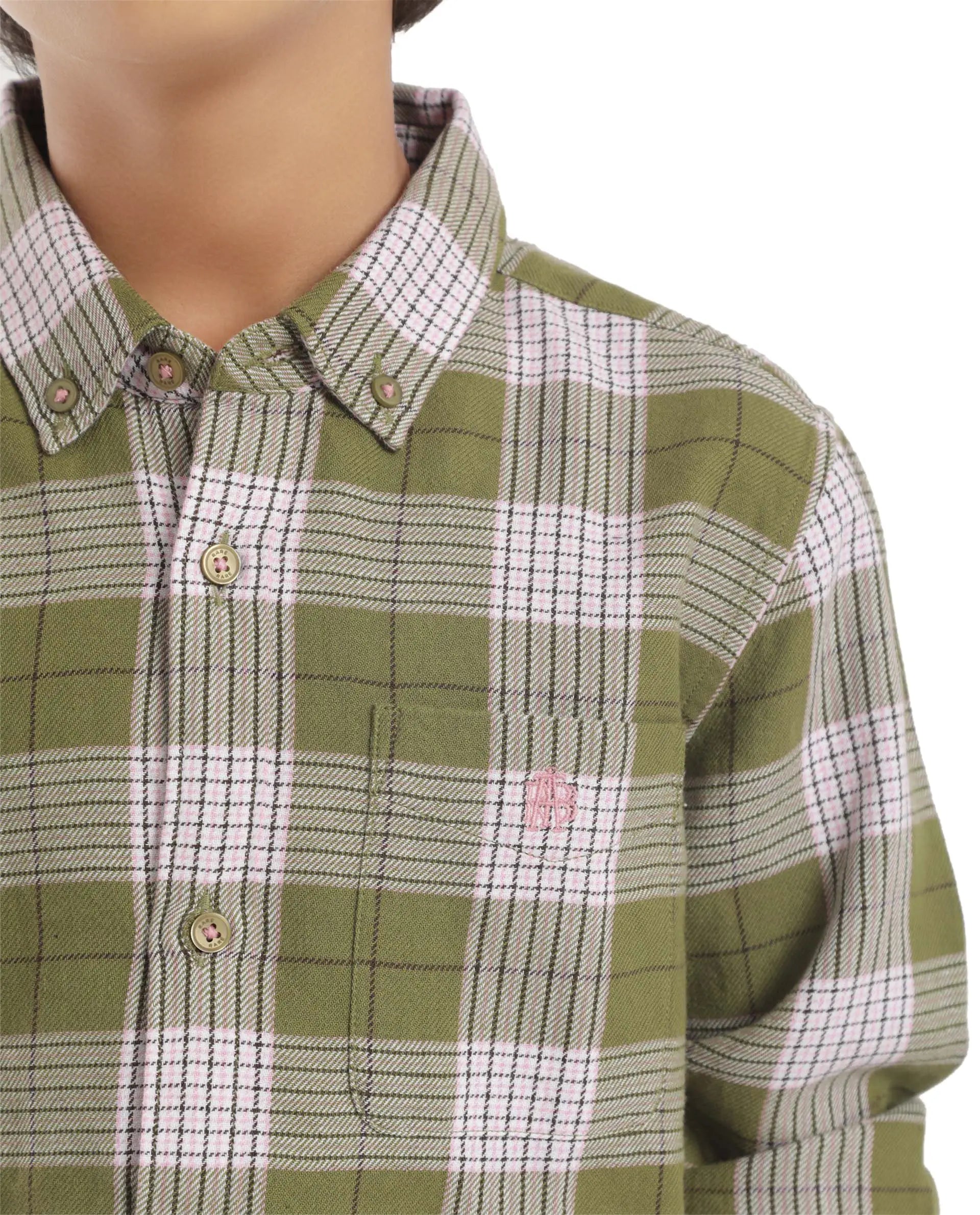 Boys Green Casual Regular Fit Checked Full Sleeves Shirt