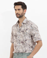 Men's Beige Casual Regular Fit Printed Half Sleeves Shirt