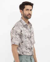 Men's Beige Casual Regular Fit Printed Half Sleeves Shirt
