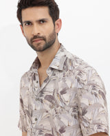 Men's Beige Casual Regular Fit Printed Half Sleeves Shirt