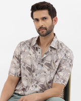 Men's Beige Casual Regular Fit Printed Half Sleeves Shirt