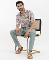 Men's Beige Casual Regular Fit Printed Half Sleeves Shirt