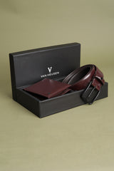 Men's Brown Solid Leather Belt and Wallet Combo