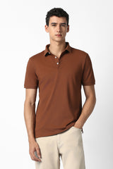 Men's Brown Formal Solid Regular Fit Half Sleeves Tshirt
