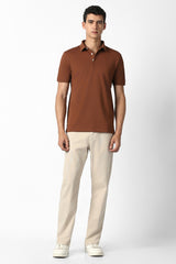 Men's Brown Formal Solid Regular Fit Half Sleeves Tshirt