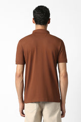 Men's Brown Formal Solid Regular Fit Half Sleeves Tshirt