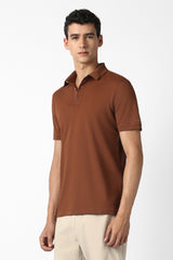 Men's Brown Formal Solid Regular Fit Half Sleeves Tshirt