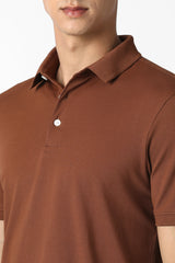 Men's Brown Formal Solid Regular Fit Half Sleeves Tshirt
