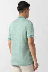 Men's Green Casual Jacquard Regular Fit Half Sleeves Tshirt