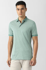 Men's Green Casual Jacquard Regular Fit Half Sleeves Tshirt