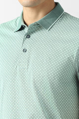 Men's Green Casual Jacquard Regular Fit Half Sleeves Tshirt