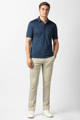 Men's Blue Casual Jacquard Regular Fit Half Sleeves Tshirt