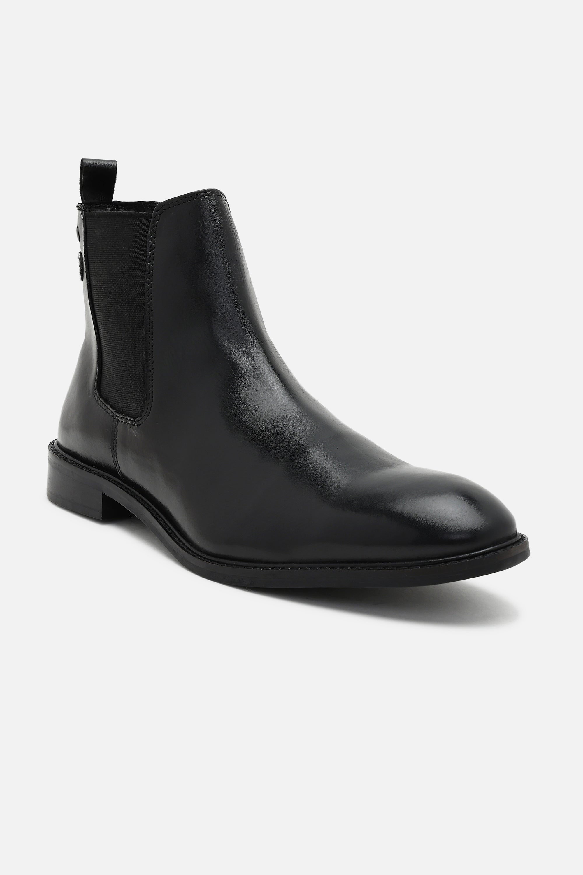 Men's Black Solid Leather Chelsea Boots