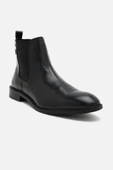 Men's Black Solid Leather Chelsea Boots
