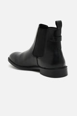 Men's Black Solid Leather Chelsea Boots