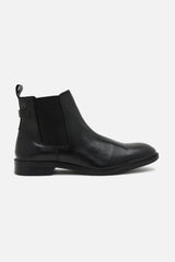 Men's Black Solid Leather Chelsea Boots