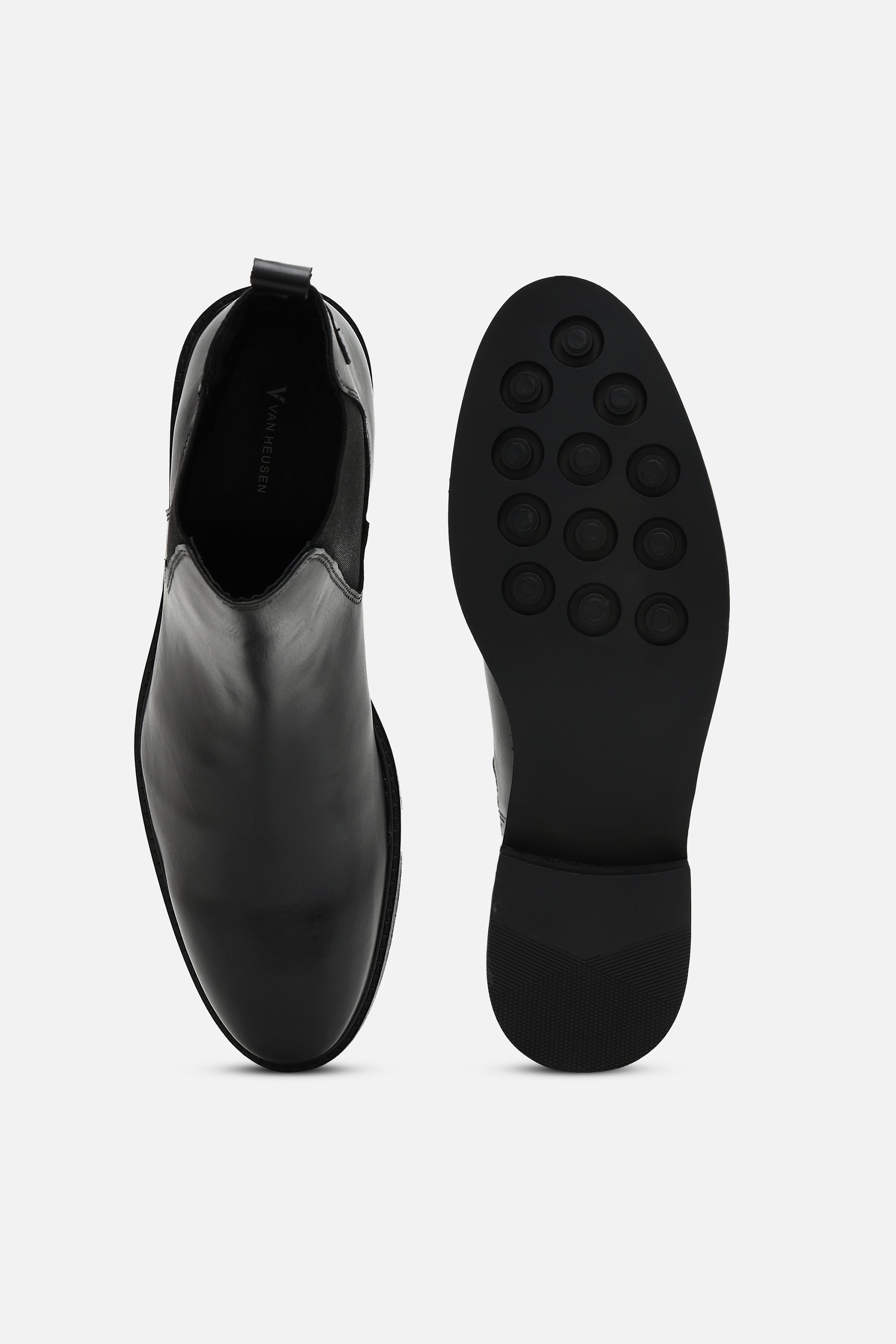 Men's Black Solid Leather Chelsea Boots